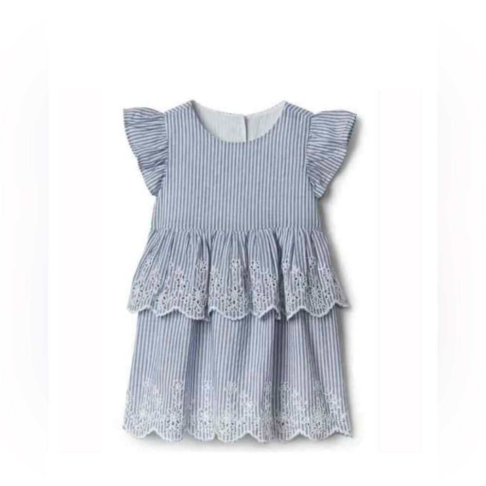 Baby GAP girl white blue stripe eyelet dress 18-24 months